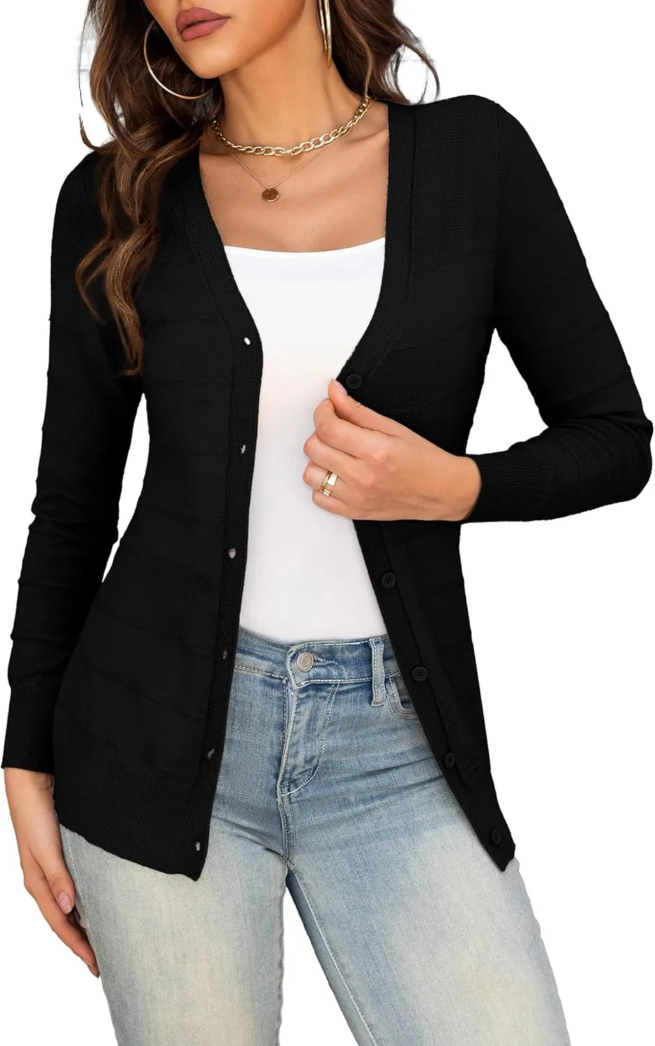 Othyroce Women's Cardigan V Neck Button Down Long Sleeve Knit Open Front Sweater Cropped Cardigans