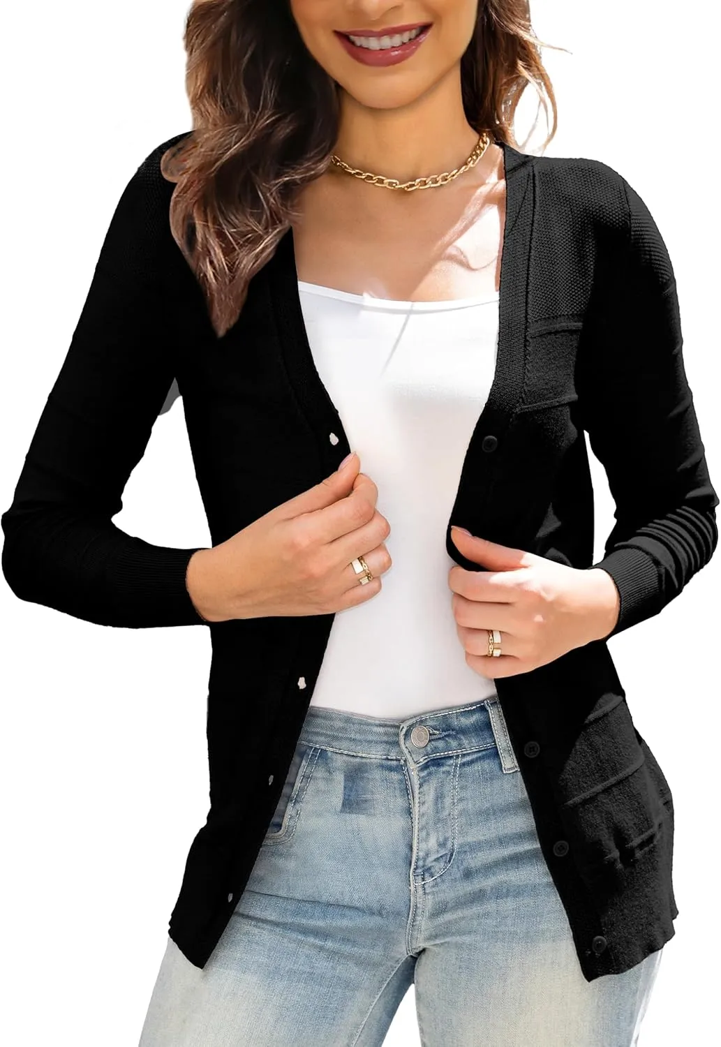 Othyroce Women's Cardigan V Neck Button Down Long Sleeve Knit Open Front Sweater Cropped Cardigans