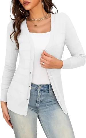 Othyroce Women's Cardigan V Neck Button Down Long Sleeve Knit Open Front Sweater Cropped Cardigans