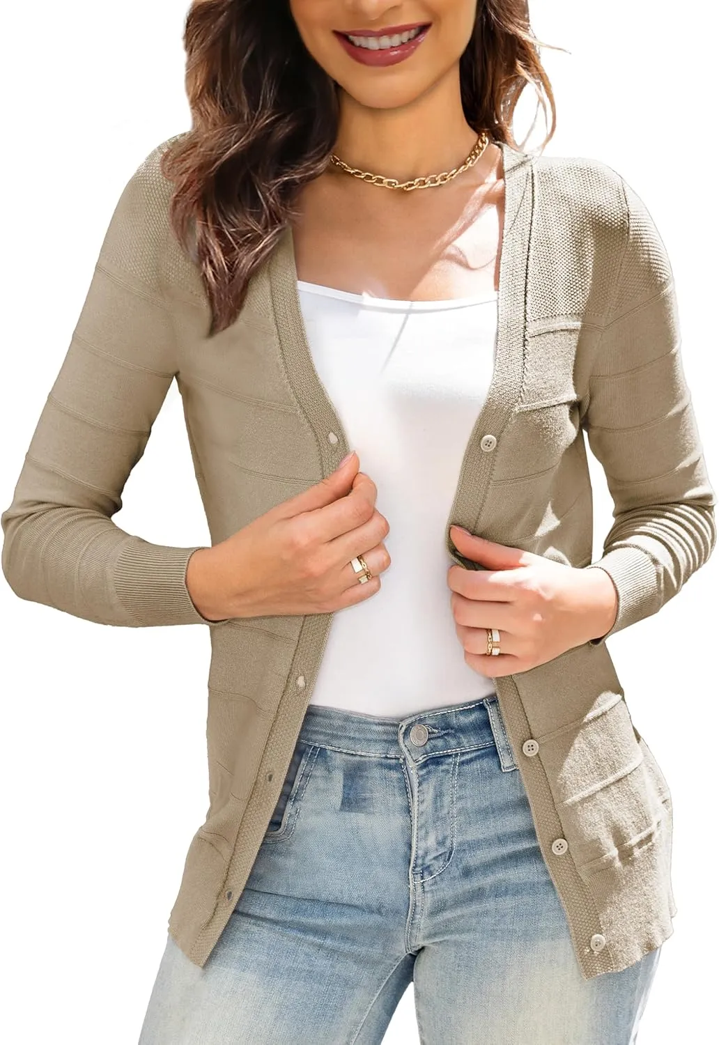 Othyroce Women's Cardigan V Neck Button Down Long Sleeve Knit Open Front Sweater Cropped Cardigans