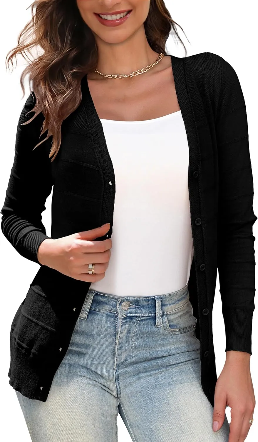 Othyroce Women's Cardigan V Neck Button Down Long Sleeve Knit Open Front Sweater Cropped Cardigans