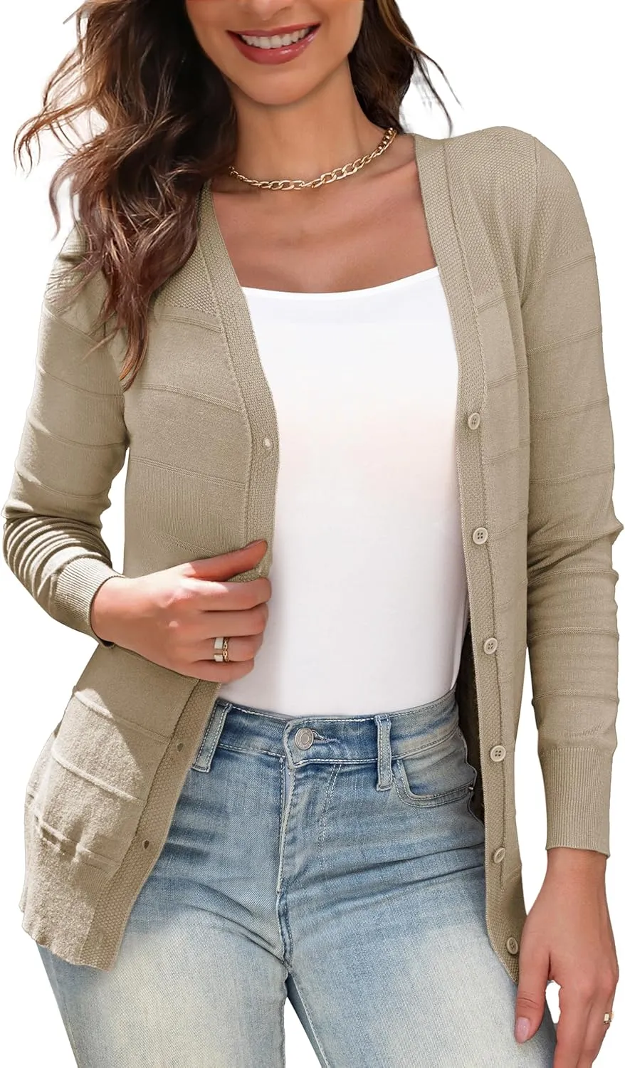 Othyroce Women's Cardigan V Neck Button Down Long Sleeve Knit Open Front Sweater Cropped Cardigans