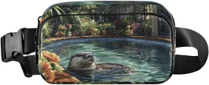 Otter Pool Fanny Pack Water Resistant, Women Men Waist Pack Sling Bag Purse for Travel Hiking