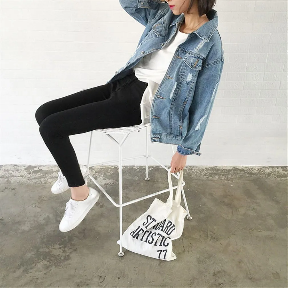 Oversized Denim Jacket for Women Destoryed Long Sleeve Boyfriend Jean Jacket Loose Coat