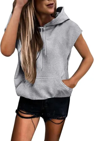 Oversized Hoodies for Women Short Sleeve Sweatshirts Loose Fit Pullover 2024 Fall Fashion Outfits Hooded Tank Tops
