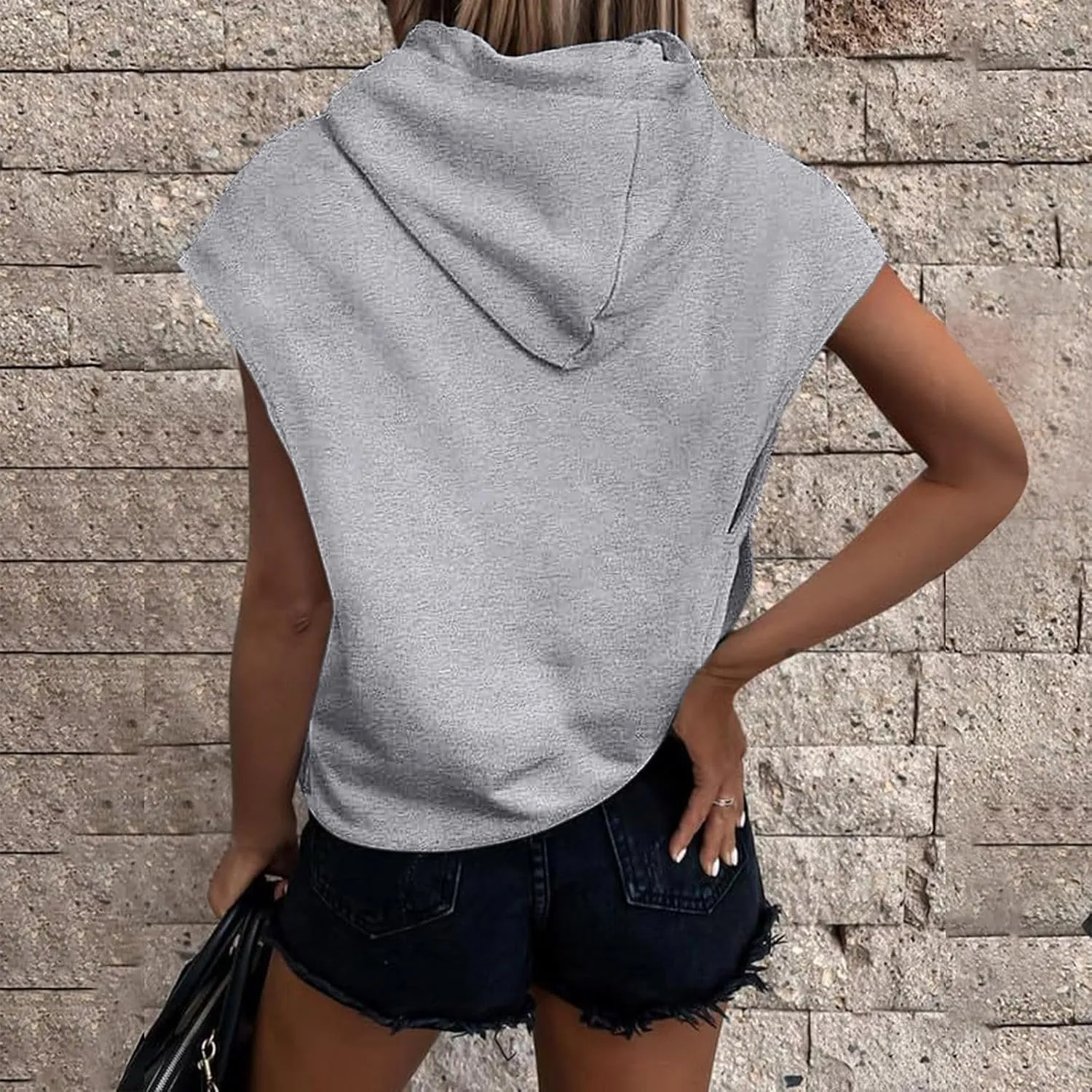 Oversized Hoodies for Women Short Sleeve Sweatshirts Loose Fit Pullover 2024 Fall Fashion Outfits Hooded Tank Tops