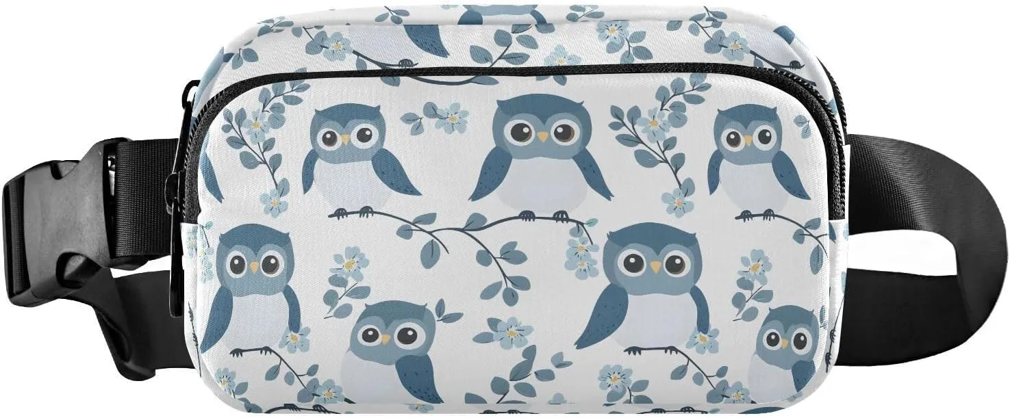 Owl Blue Fanny Pack Water Resistant, Women Men Waist Pack Sling Bag Purse for Travel Hiking