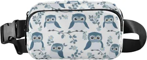 Owl Blue Fanny Pack Water Resistant, Women Men Waist Pack Sling Bag Purse for Travel Hiking