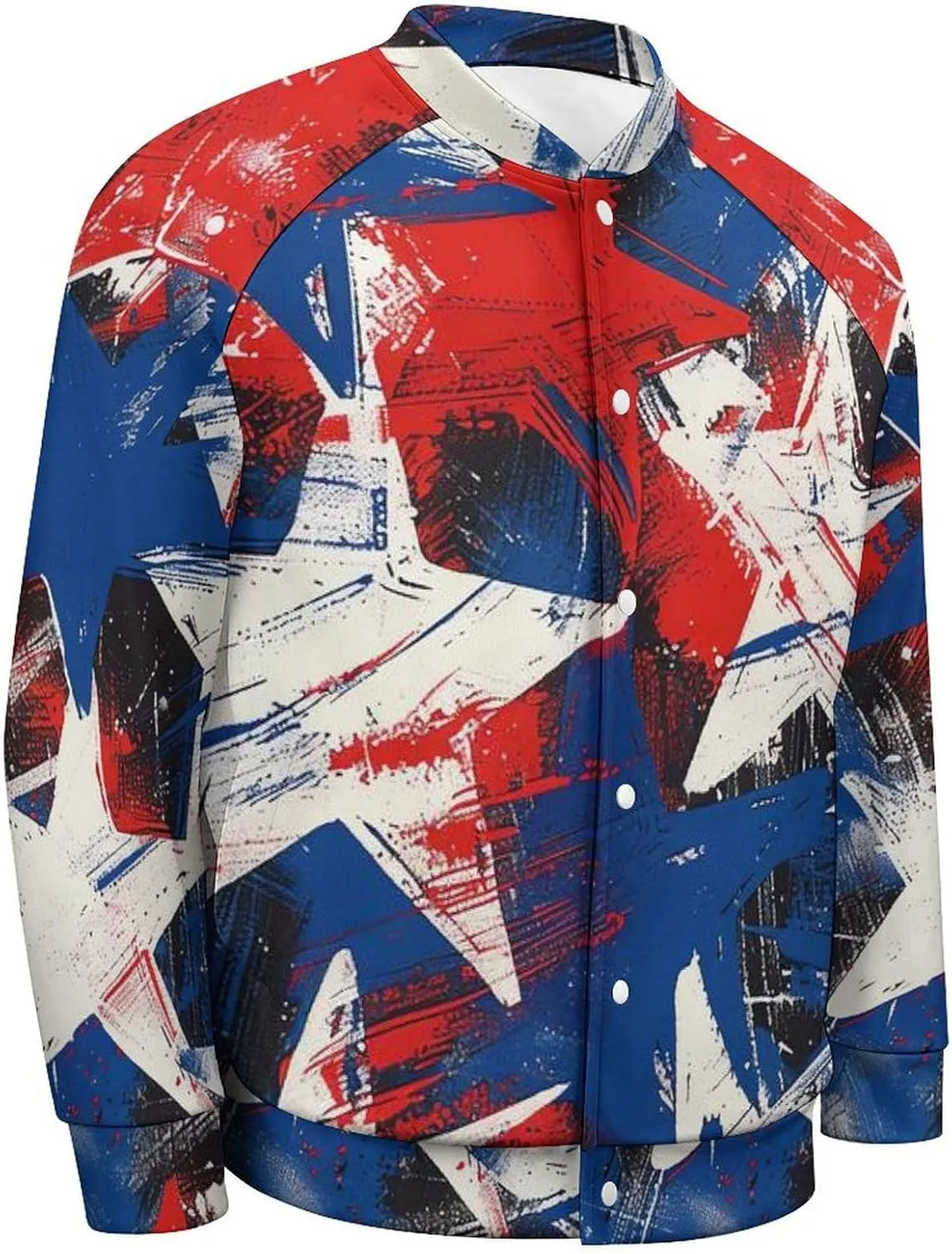 Paint U.S.A. Red White Blue Star Lightweight Men's Baseball Jackets Relaxed Fit Varsity Bomber Jacket Windbreaker Coat