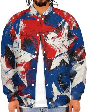 Paint U.S.A. Red White Blue Star Lightweight Men's Baseball Jackets Relaxed Fit Varsity Bomber Jacket Windbreaker Coat