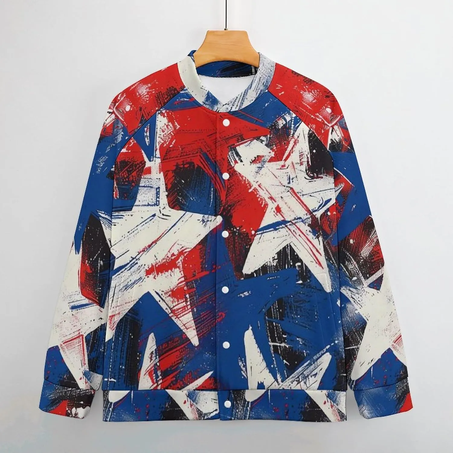 Paint U.S.A. Red White Blue Star Lightweight Men's Baseball Jackets Relaxed Fit Varsity Bomber Jacket Windbreaker Coat