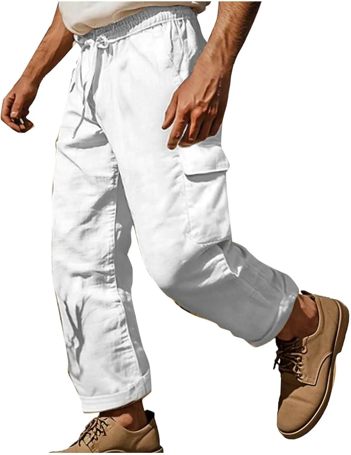 Pants for Men Loose Fit Lounge Basic Elastic Waist Drawstring Trousers Lightweight Trendy Summer Linen Beach Outfits