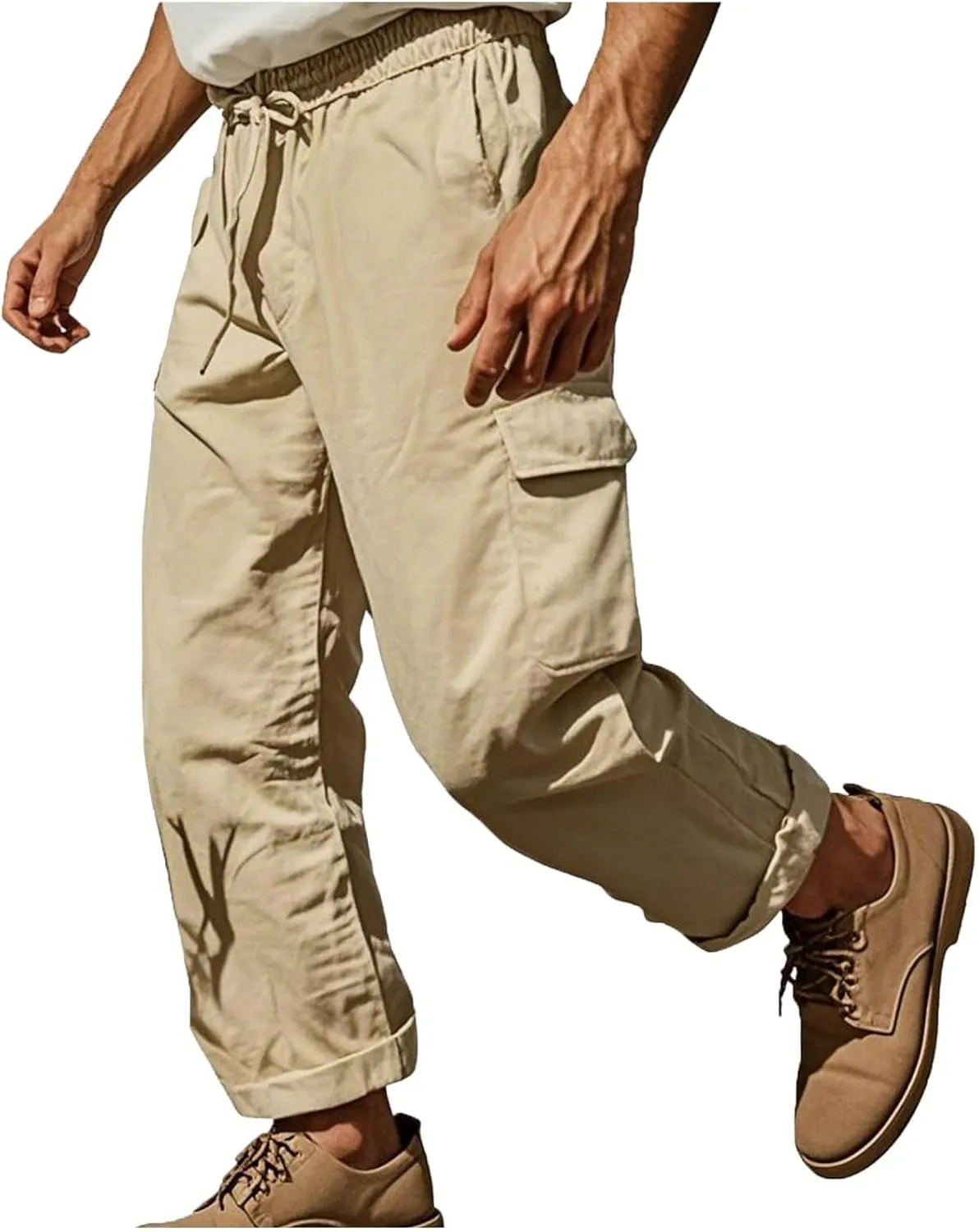 Pants for Men Loose Fit Lounge Basic Elastic Waist Drawstring Trousers Lightweight Trendy Summer Linen Beach Outfits