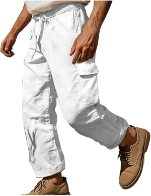 Pants for Men Loose Fit Lounge Basic Elastic Waist Drawstring Trousers Lightweight Trendy Summer Linen Beach Outfits