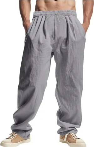 Pants Men Dress Basic Summer Loose Drawstring Elastic Waist Trousers Casual Fashion Lightweight Workout Linen Clothes