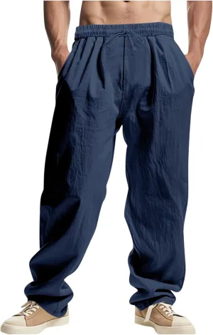Pants Men Dress Basic Summer Loose Drawstring Elastic Waist Trousers Casual Fashion Lightweight Workout Linen Clothes