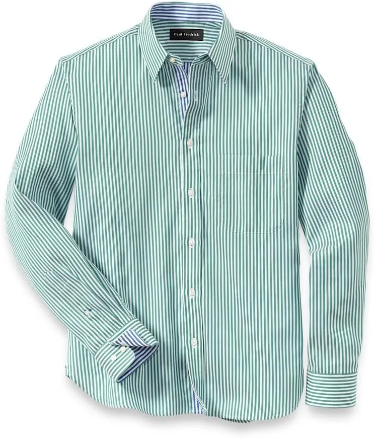Paul Fredrick Men's Classic Fit Cotton Stripe Casual Shirt