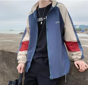 Pbkabiug Hip Hop Varsity Jacket Men Women Patchwork Color Block Windbreaker Coats Mens Fashion Loose Thin College Jackets