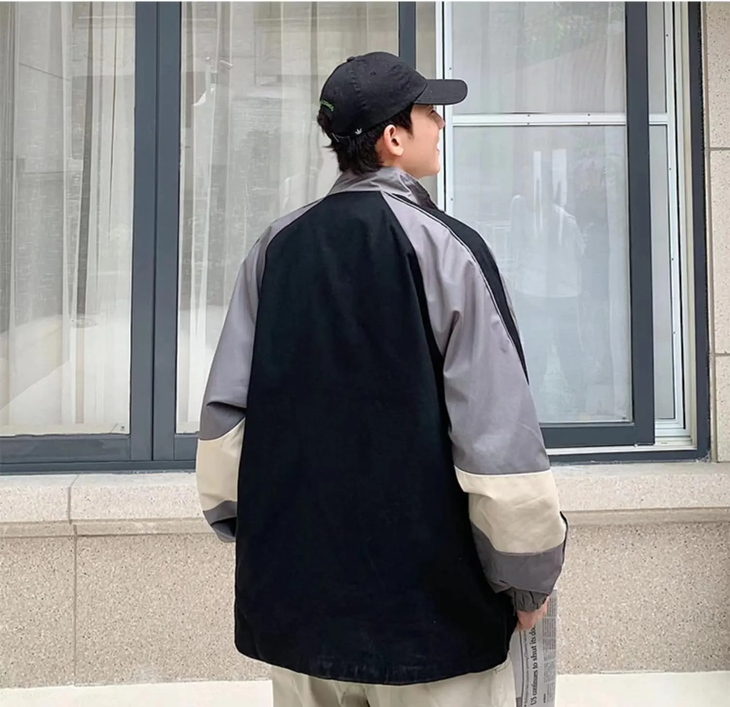 Pbkabiug Hip Hop Varsity Jacket Men Women Patchwork Color Block Windbreaker Coats Mens Fashion Loose Thin College Jackets