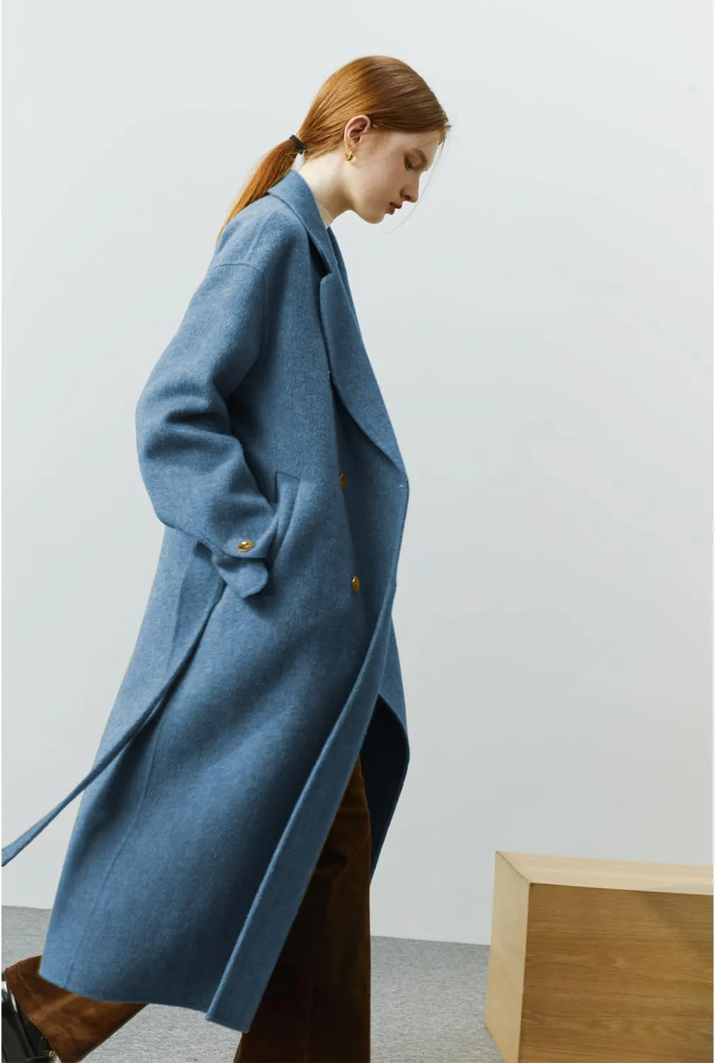 Peaceglad Womens Pea Coats Fall Long Trench Coat Double Breasted Lapel Belted Peacoat