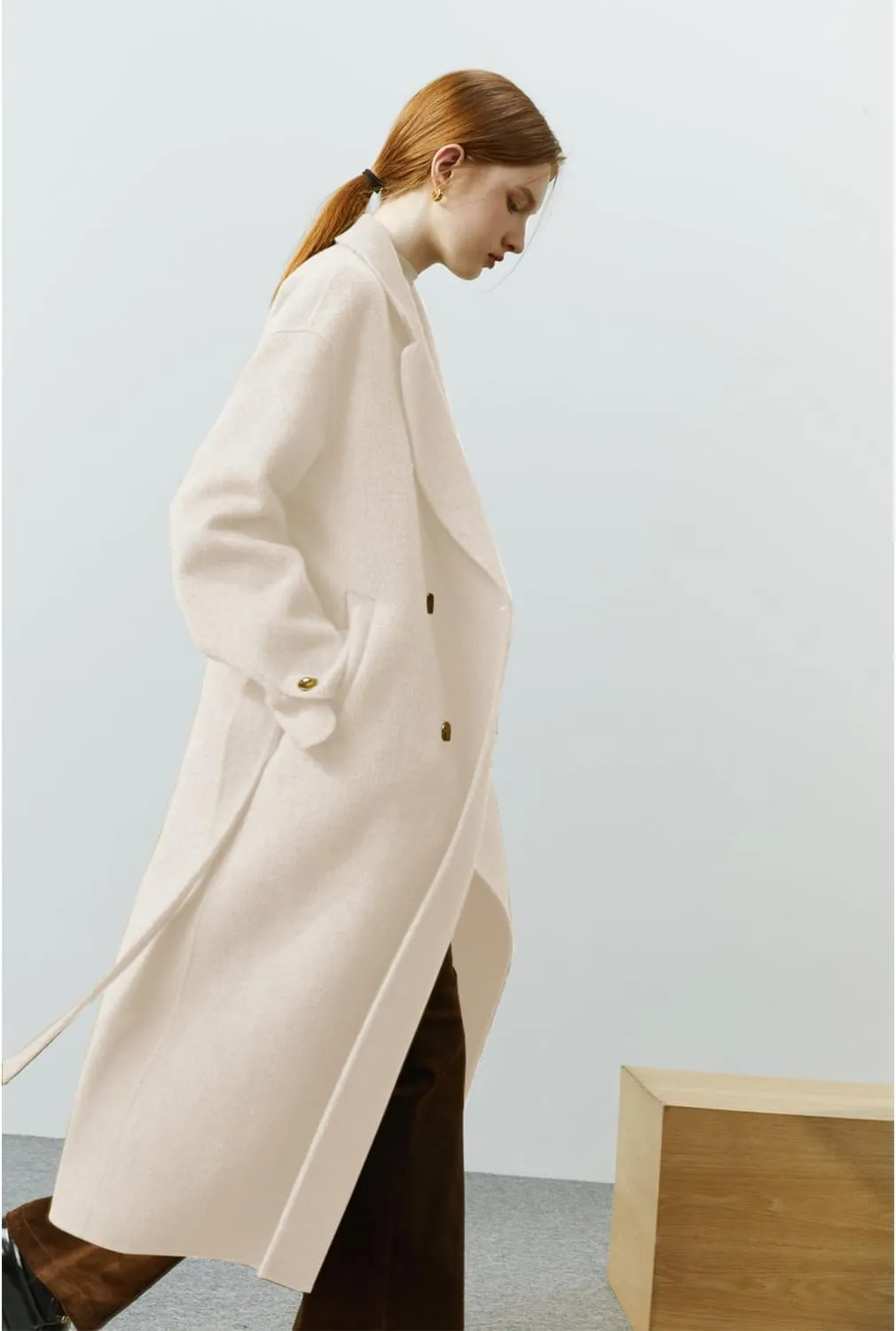 Peaceglad Womens Pea Coats Fall Long Trench Coat Double Breasted Lapel Belted Peacoat