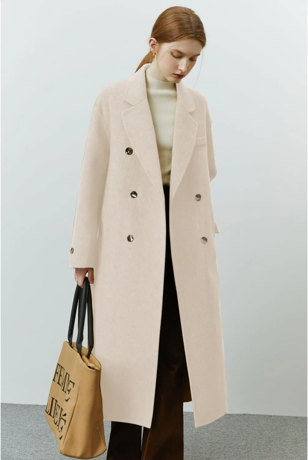 Peaceglad Womens Pea Coats Fall Long Trench Coat Double Breasted Lapel Belted Peacoat
