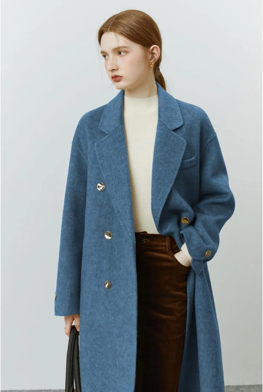 Peaceglad Womens Pea Coats Fall Long Trench Coat Double Breasted Lapel Belted Peacoat