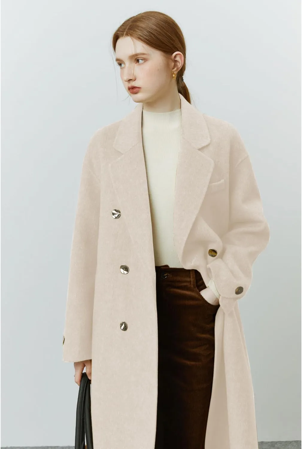 Peaceglad Womens Pea Coats Fall Long Trench Coat Double Breasted Lapel Belted Peacoat