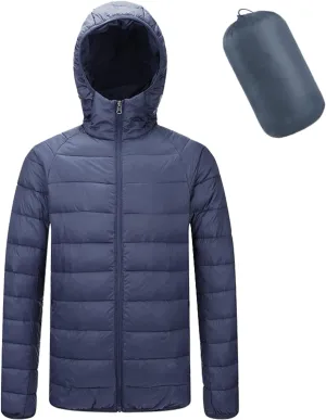 PEHMEA Men's Lightweight Packable Quilted Hooded Puffer Jacket Long Sleeve Full Zipper Water-Resistant Down Coat