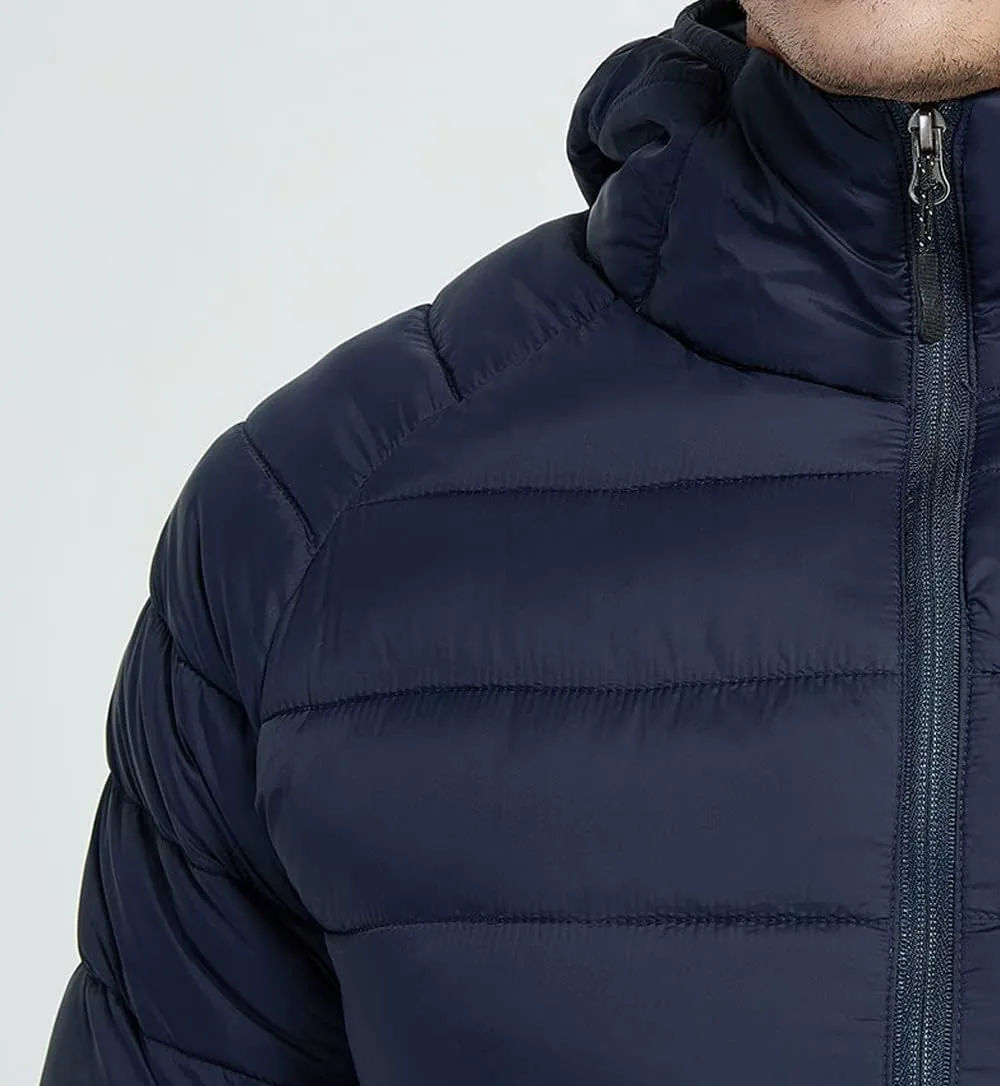 PEHMEA Men's Lightweight Packable Quilted Hooded Puffer Jacket Long Sleeve Full Zipper Water-Resistant Down Coat