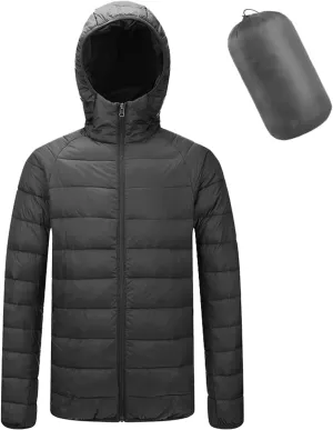 PEHMEA Men's Lightweight Packable Quilted Hooded Puffer Jacket Long Sleeve Full Zipper Water-Resistant Down Coat