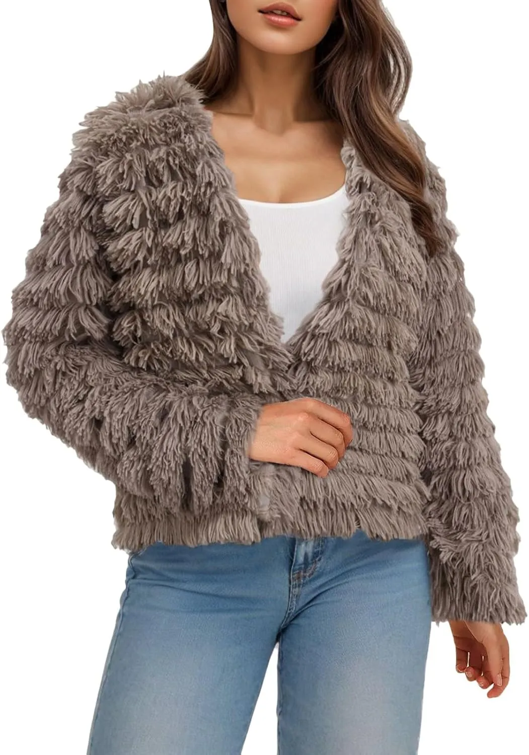PeQAQ Women's 2023 Winter Overcoats Trendy Casual Fuzzy Jackets Fashion Open Front Cardigan Long/Short Shaggy Coat Outerwear