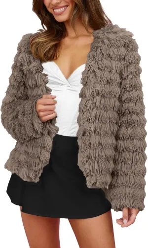 PeQAQ Women's 2023 Winter Overcoats Trendy Casual Fuzzy Jackets Fashion Open Front Cardigan Long/Short Shaggy Coat Outerwear