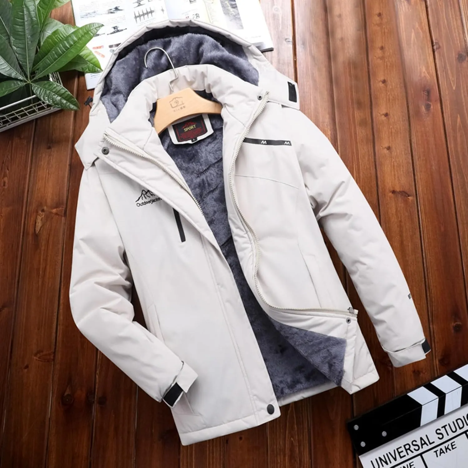 PeQAQ Womens Fleece Waterproof Rain Jacket Winter Warm Hooded Windbreaker Jackets Active Outdoor Raincoat Fashion Trench Coat