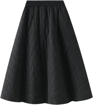 Perbai Women's Insulated Long Winter Skirt High Waisted A Line Pleated Flowy Quilted Puffer Skirts