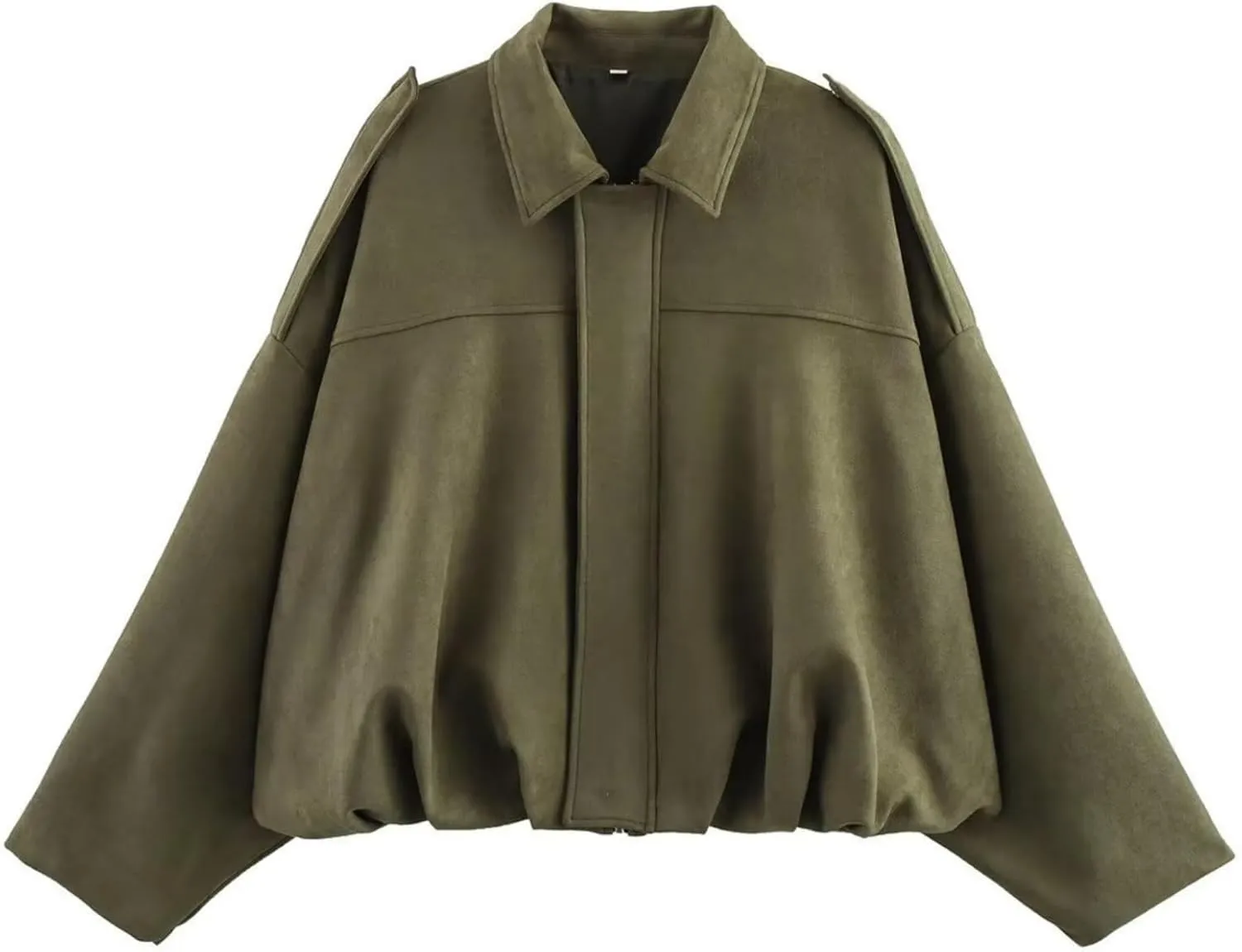 Perbai Women's Vintage Faux Suede Crop Jacket Casual Oversized Long Sleeve Zip Up Bomber Leather Coat
