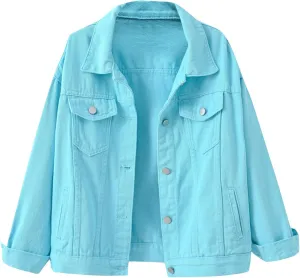 PETYCZEN Womens Jean Jacket Classic Fit Long Sleeve Cropped Denim Jacket Lapel Button Down Boyfriend Jean Jackets Fall Coats