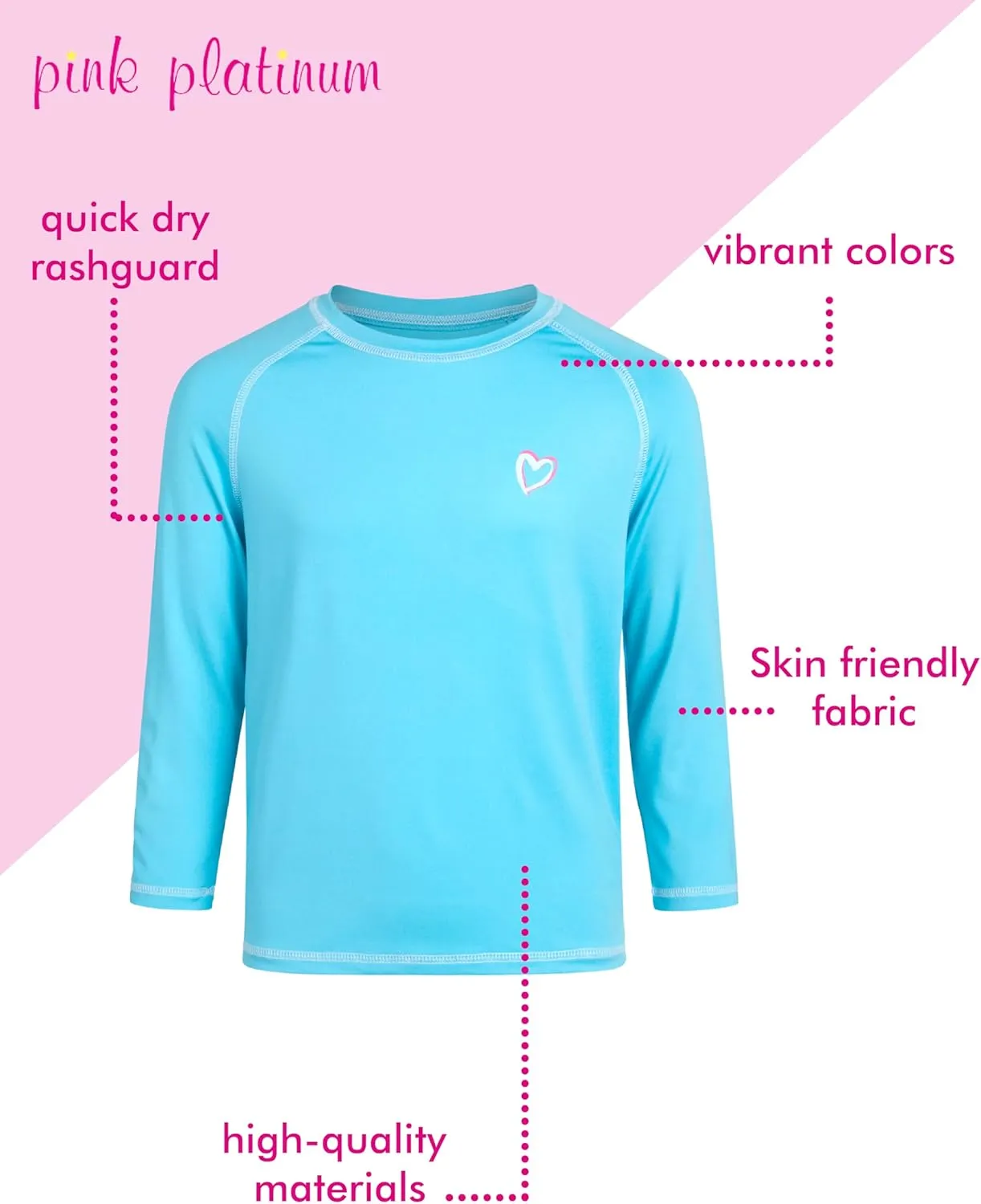 Pink Platinum Girls Rash Guard - UPF 50  Long Sleeve Quick Dry Swimwear and Sun Protection Swim Shirts for Girls (Size: 4-16)