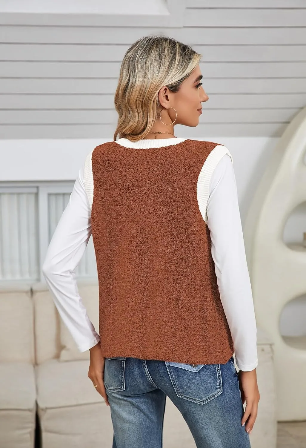 Pink Queen Women's Sweater Vest 2024 Sleeveless Knit Crewneck Button Down Tank Tops Fashion Casual Loose Summer Cardigans