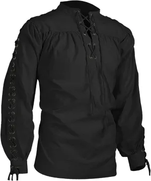 Pirate Shirt Mens Long Sleeve Cotton Linen Vintage Shirt Retro Lace Up Gothic Renaissance Shirt Medieval Costume Men