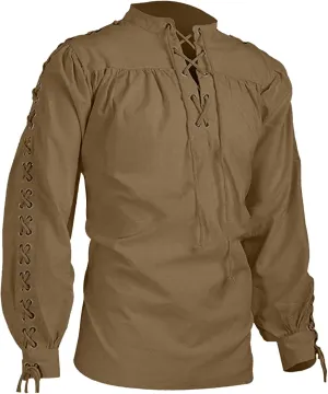Pirate Shirt Mens Long Sleeve Cotton Linen Vintage Shirt Retro Lace Up Gothic Renaissance Shirt Medieval Costume Men