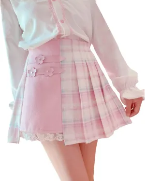 Plaid Pleated Mini Skirt Women Skorts High Waisted Tennis Skater Lolita Cute A-Line Short Skirts for Teen Girls