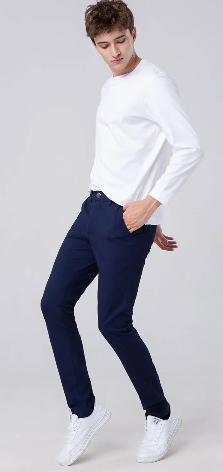 Plaid&Plain Men??s Skinny Khaki Pants Skinny Fit Chinos