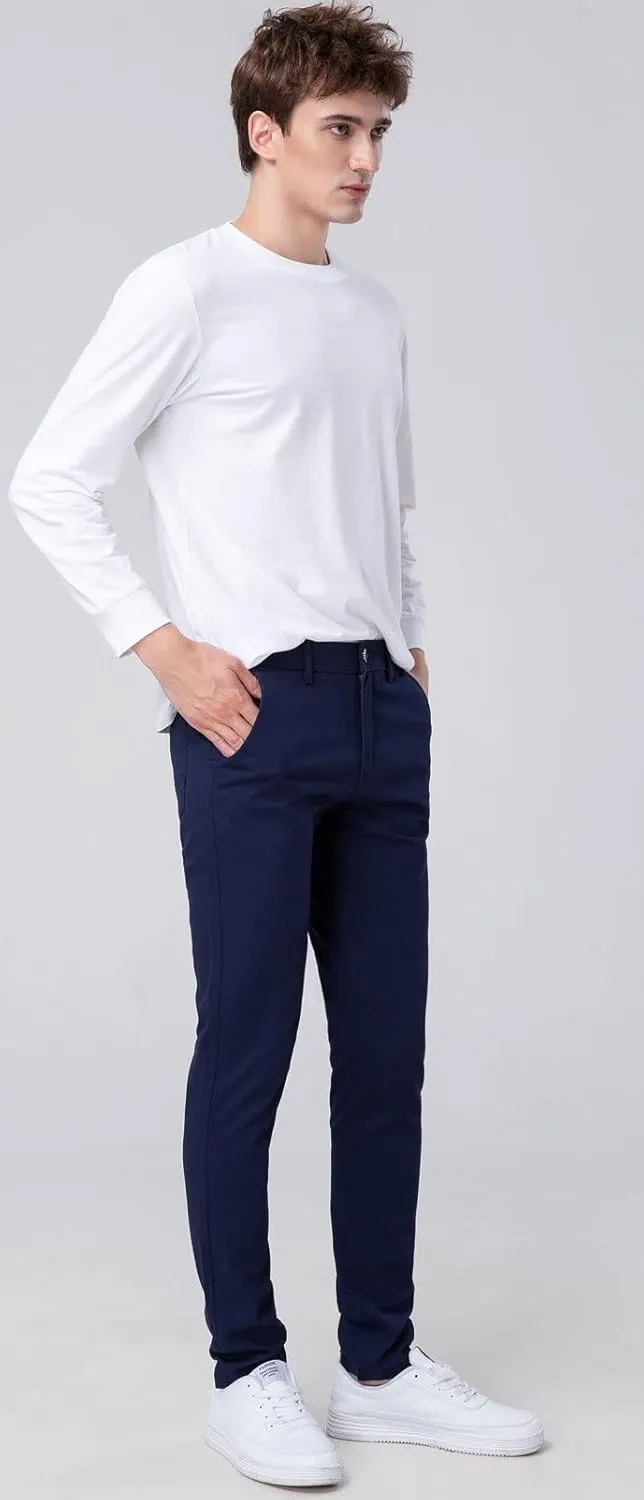 Plaid&Plain Men??s Skinny Khaki Pants Skinny Fit Chinos