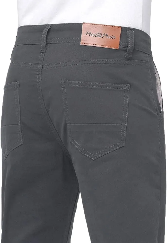 Plaid&Plain Men??s Skinny Khaki Pants Skinny Fit Chinos