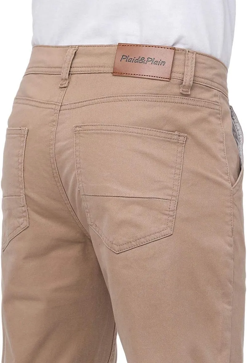 Plaid&Plain Men??s Skinny Khaki Pants Skinny Fit Chinos