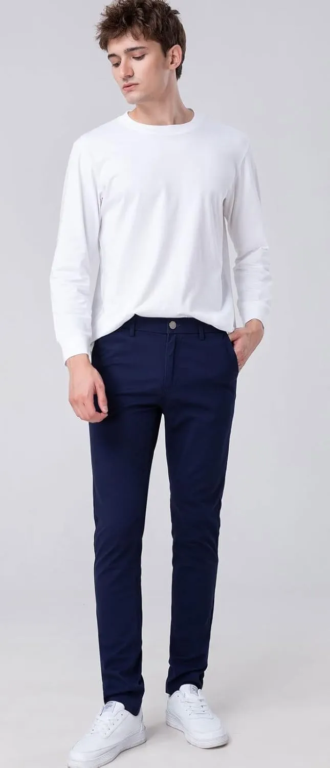 Plaid&Plain Men??s Skinny Khaki Pants Skinny Fit Chinos