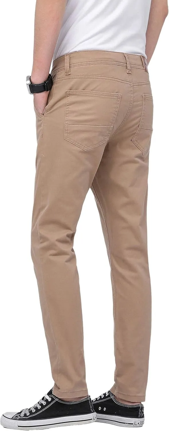 Plaid&Plain Men??s Skinny Khaki Pants Skinny Fit Chinos