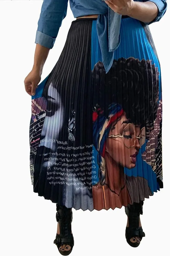 Pleated Skirt for Women Fashion Cartoon Print A-Line Skirt Vintage Skirts