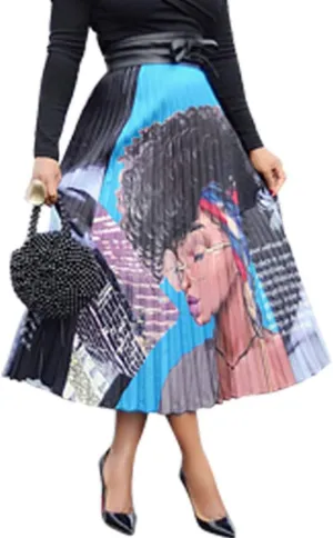 Pleated Skirt for Women Fashion Cartoon Print A-Line Skirt Vintage Skirts